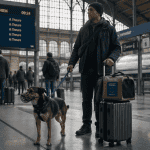 Chien Eurostar en gare avec maître