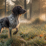 braque allemand poil long debout clairière forêt