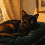 chat noir caractère allongé coussin salon