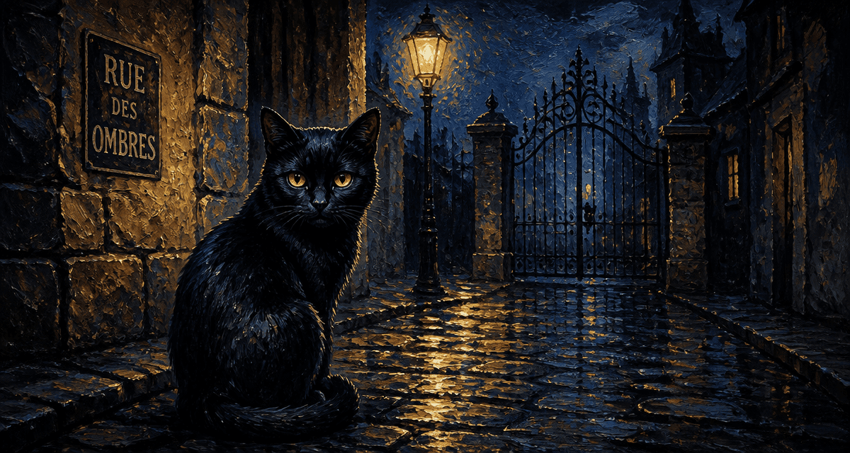chat noir message spirituel sous lampadaire