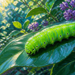 Chenille verte fluo dangereuse observée dans un jardin