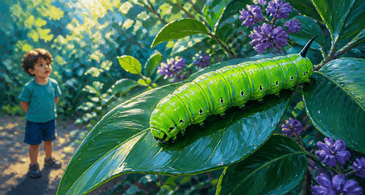 Chenille verte fluo dangereuse observée dans un jardin