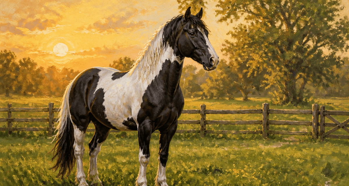 cheval pie tobiano dans un pré