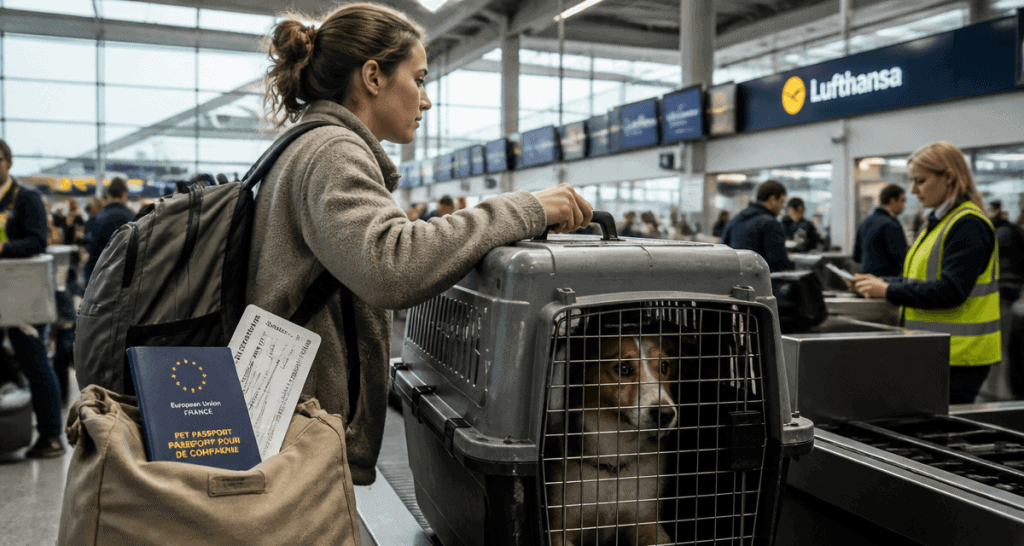 chien par avion en caisse aéroport