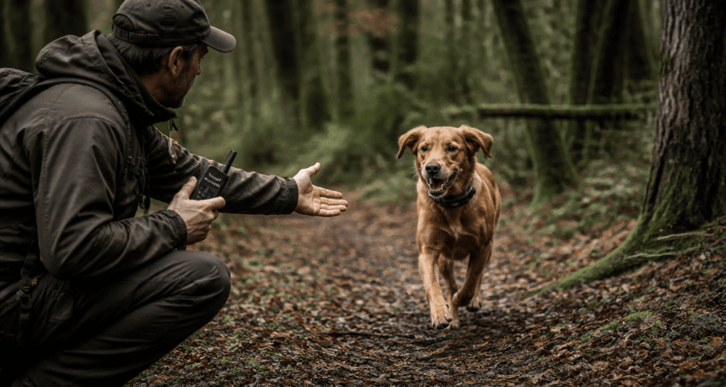 collier de rappel chien retour forêt