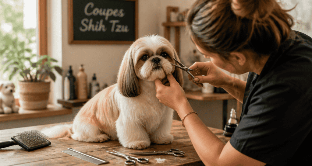 coupe pour shih tzu sur table de toilettage