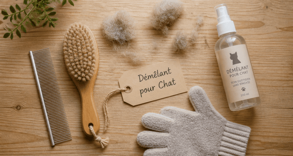 Demelant pour chat sur table avec brosse et peigne