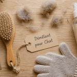 Demelant pour chat sur table avec brosse et peigne