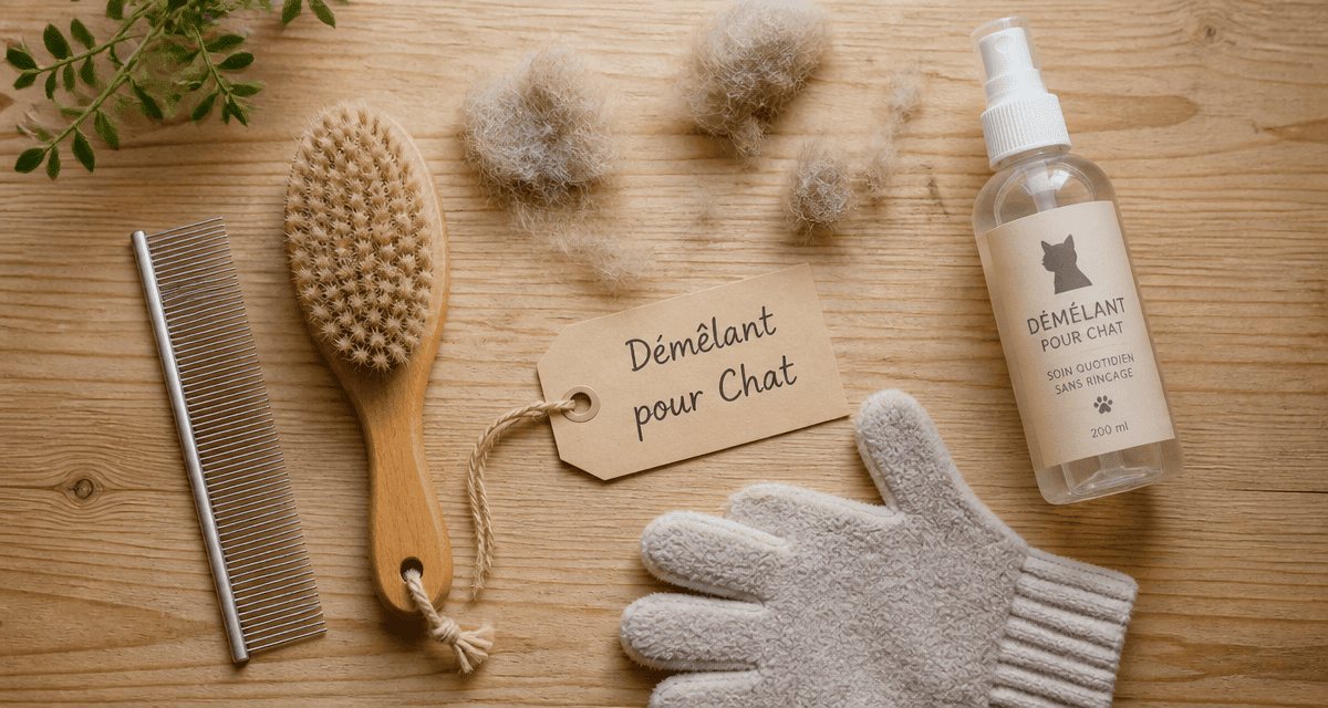 Demelant pour chat sur table avec brosse et peigne