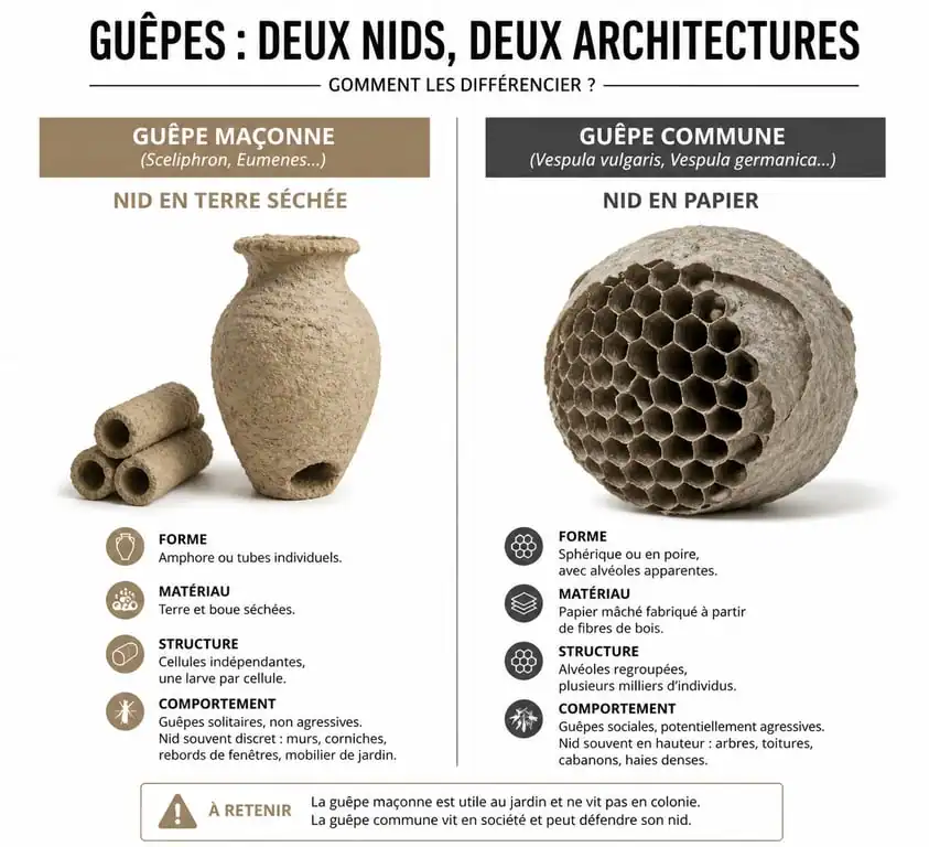 Identification nid de guêpe maçonne vs nid de guêpe commune