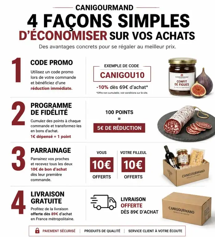 Infographie des astuces pour économiser avec un code promo Canigourmand
