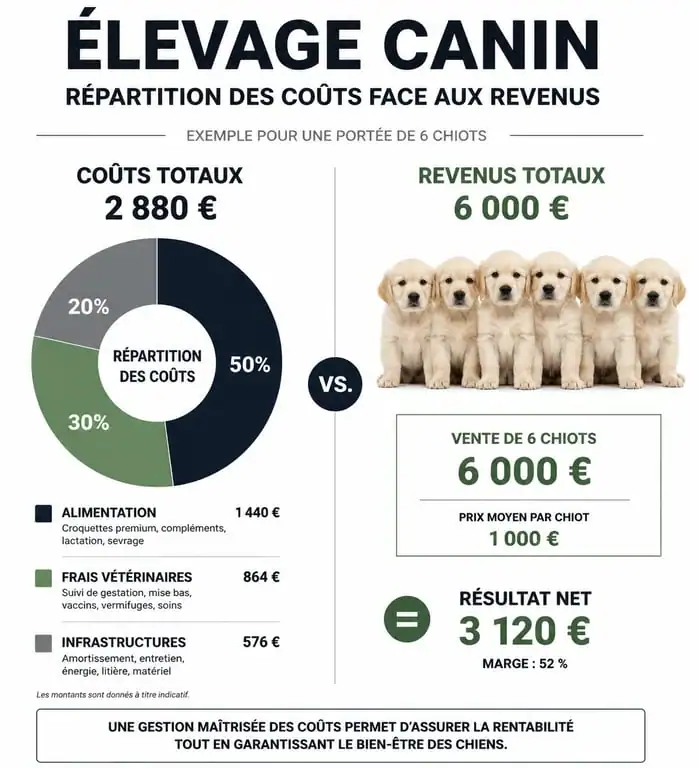 Infographie sur la rentabilité et les coûts d'un élevage canin