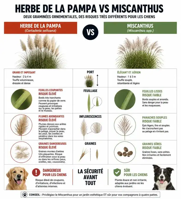 Comparatif visuel herbe de la pampa danger chien et alternatives sécurisées