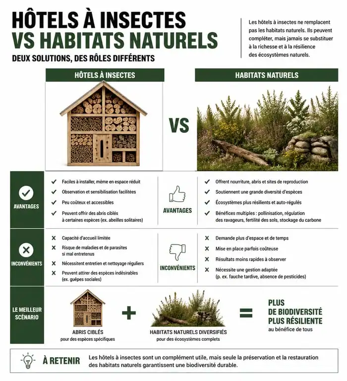 Comparatif hôtel à insectes inconvénients et alternatives naturelles pour la biodiversité