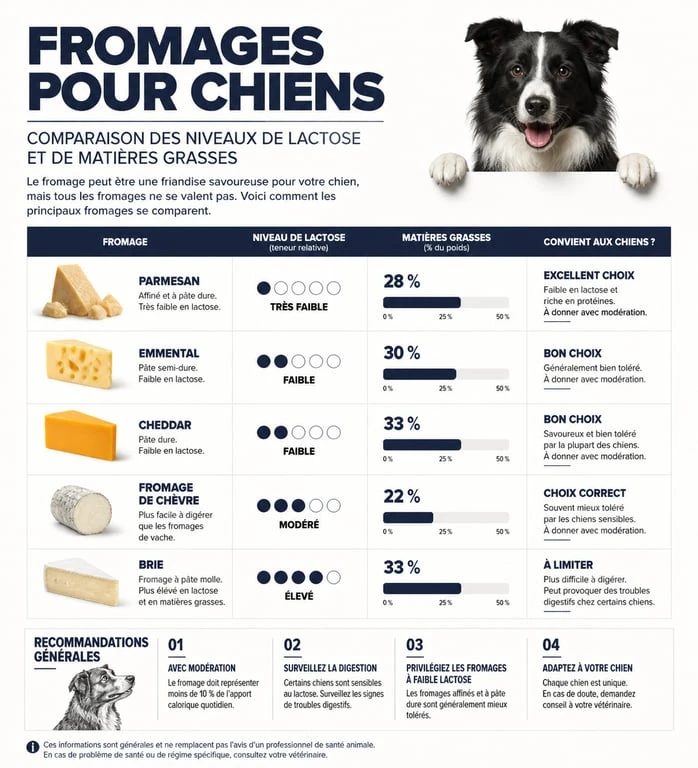 Infographie comparative sur les risques et bénéfices du fromage de chèvre pour chien