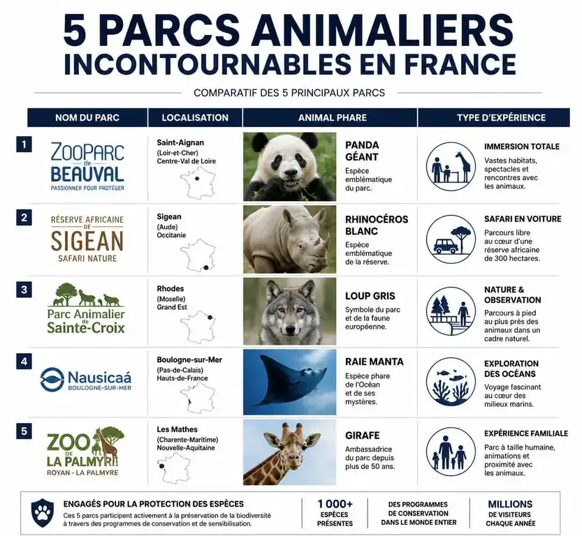 Tableau comparatif des principaux zoos en France pour préparer votre visite