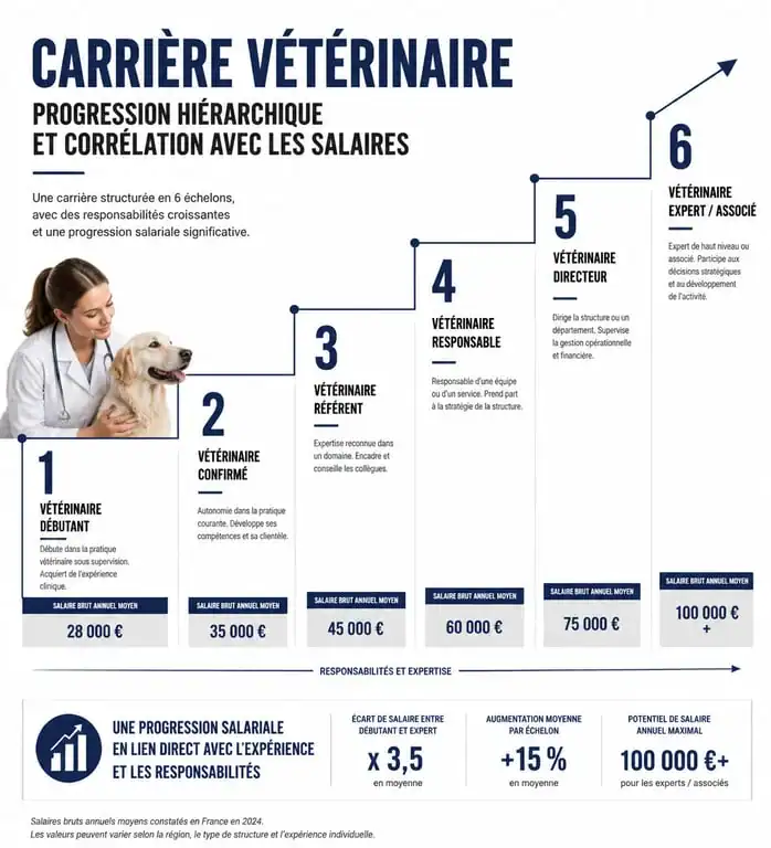 Infographie des échelons et salaires dans le secteur vétérinaire