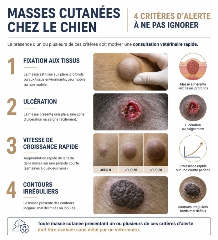 Infographie des critères d'alerte pour les tumeurs chez le chien