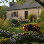 frelon européen danger posé sur branche