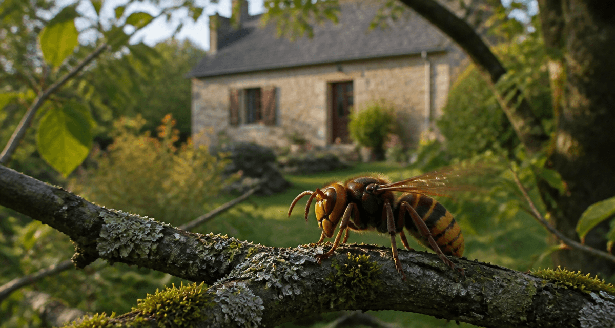 frelon européen danger posé sur branche