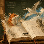 poésie sur animaux livre ouvert et animaux stylisés
