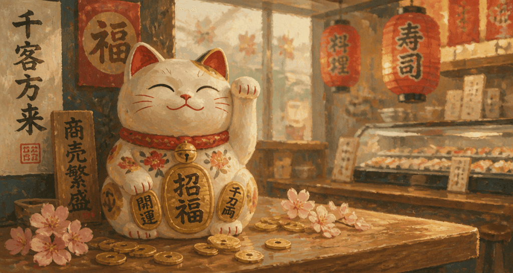 porte bonheur chat maneki neko blanc patte levée