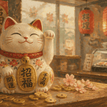 porte bonheur chat maneki neko blanc patte levée