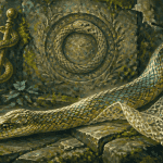 serpent signification spirituelle entre pierres et bâton d’Asclépios