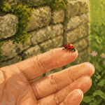 signification coccinelle sur main dans jardin