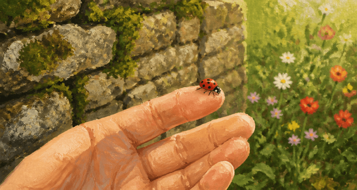 signification coccinelle sur main dans jardin