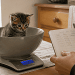 pesée poids d un chaton sur balance électronique