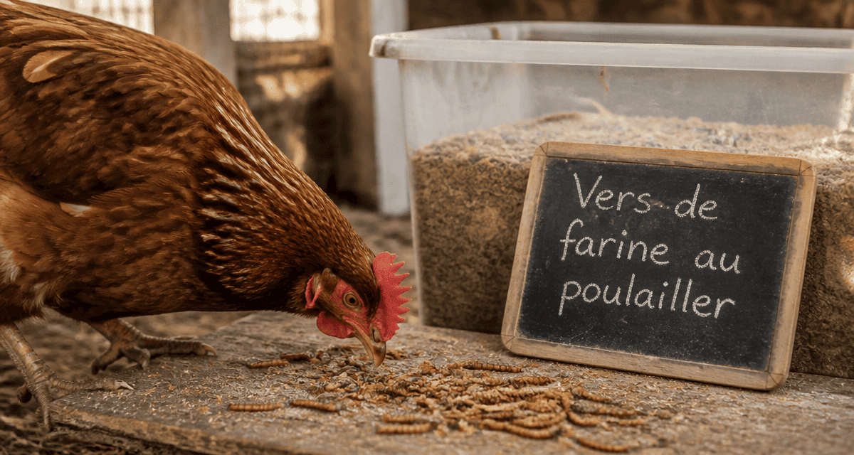 vers de farine pour poules sur planche en bois
