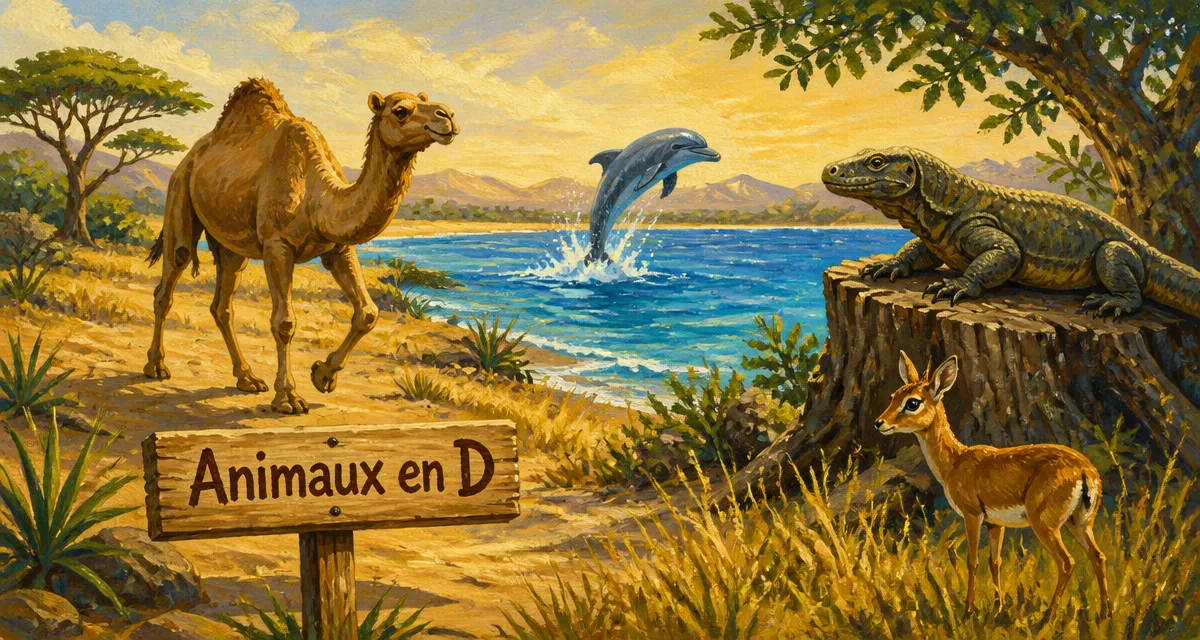 Animaux en D dromadaire dauphin dragon de Komodo dik-dik