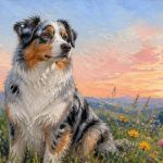 Berger australien bleu merle assis dans l'herbe