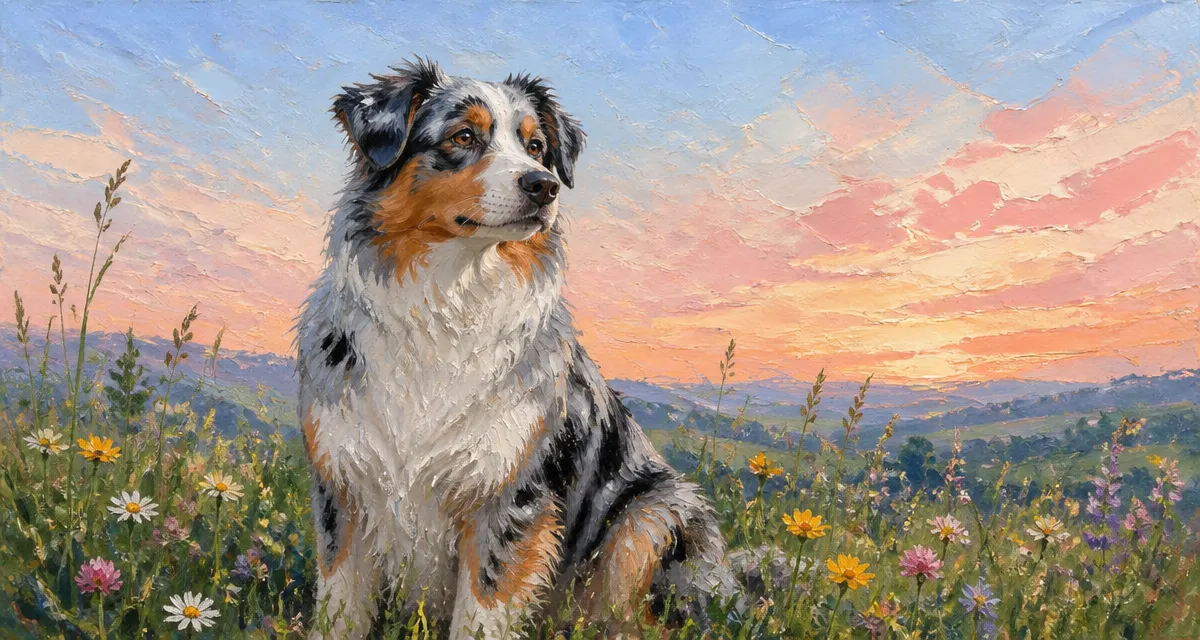 Berger australien bleu merle assis dans l'herbe