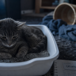 Chat malade qui se couche dans sa litière, urgence vétérinaire
