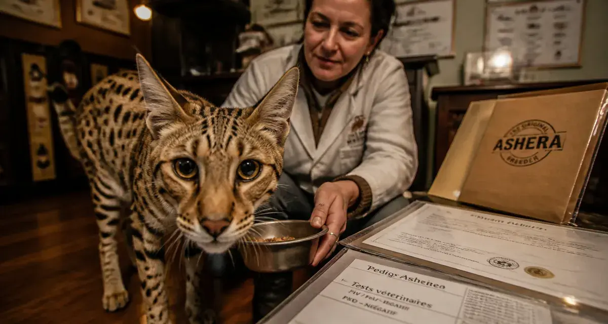 Chat rare Ashera en élevage, dossier pedigree et tests vétérinaires