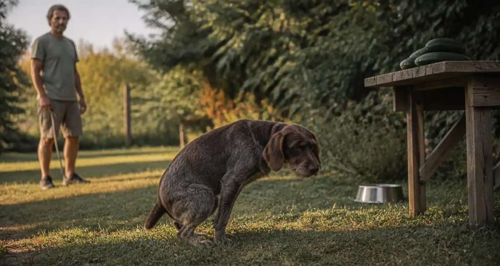 chien constipe quoi faire accroupi jardin