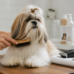 Coupe shih tzu tondeuse sur table de toilettage