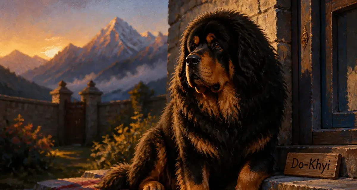 Dogue du Tibet caractère : regard vigilant gouache Himalaya