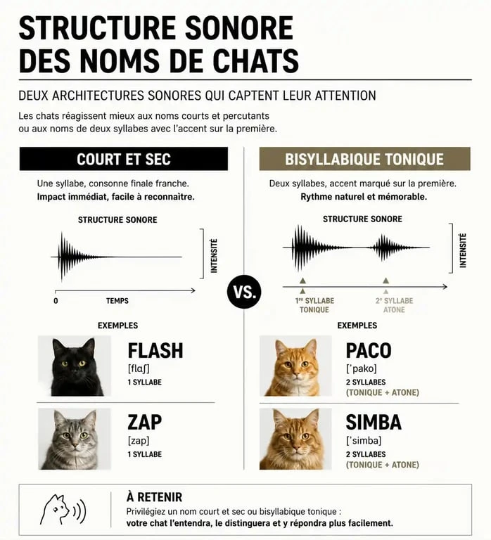 Infographie des meilleures structures sonores pour un nom de chat qui claque