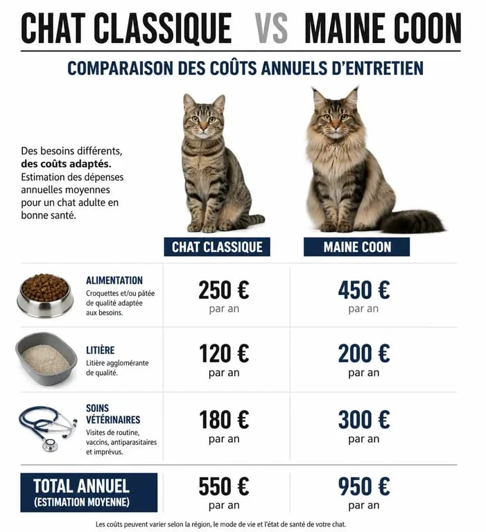 Comparatif des coûts annuels d'entretien : chat classique vs Maine Coon