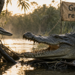 Grands reptiles : crocodile marin et python réticulé, estuaire