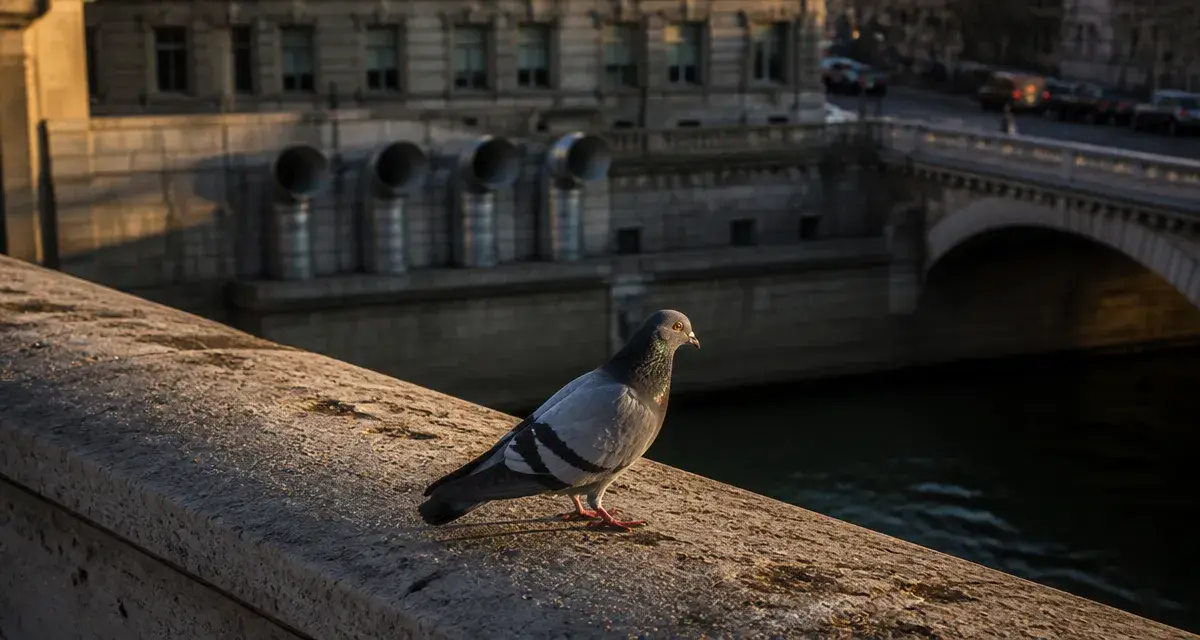 Pigeon information : photo d’un pigeon urbain sur une corniche