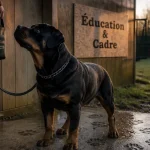 Rottweiler adulte en éducation avec laisse et friandises