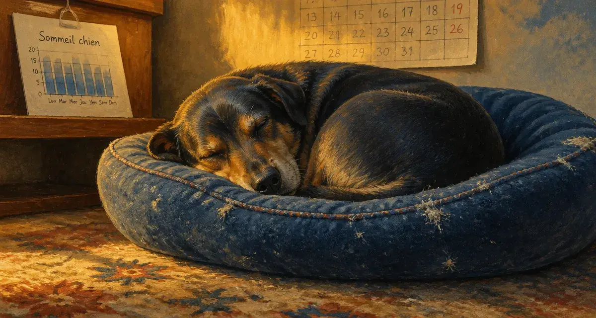 Un chien dort combien d'heures par jour : chienne endormie au panier