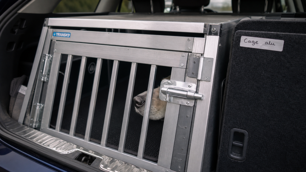 Cage alu transport chien dans le coffre de la voiture, sécurité