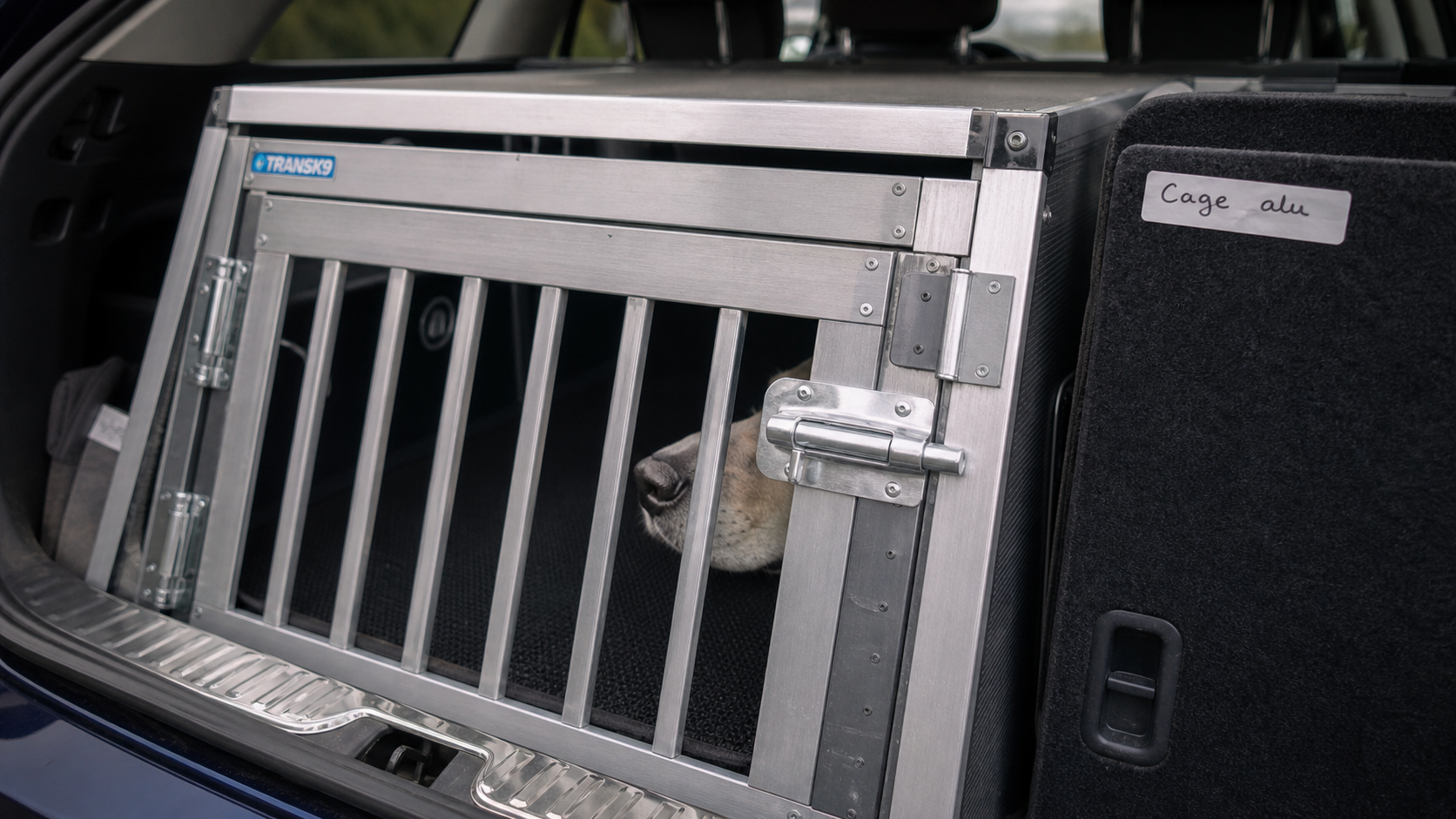 Cage alu transport chien dans le coffre de la voiture, sécurité