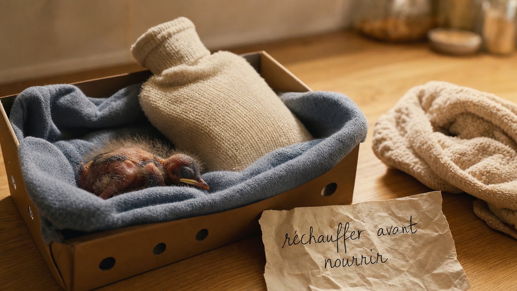 Oisillon en urgence, combien de temps un oisillon peut rester sans manger : réchauffer avant nourrir