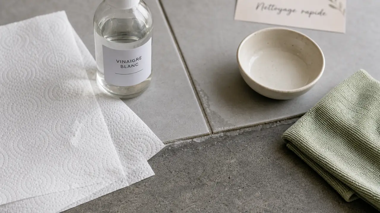 Comment enlever l odeur de pipi de chat : vinaigre blanc sur carrelage avec chiffon microfibre